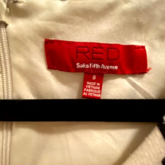 Long Sleeve Red Saks Fifth Avenue Drop Waist Dress with Crosshatch Pattern - Picture 3 of 4